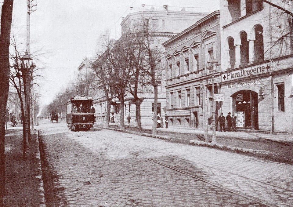 Ulica Gdańska w Bydgoszczy z tramwajem, 1899