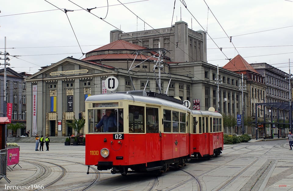 Konstal N z doczepą na Rynku w Katowicach, 2022
