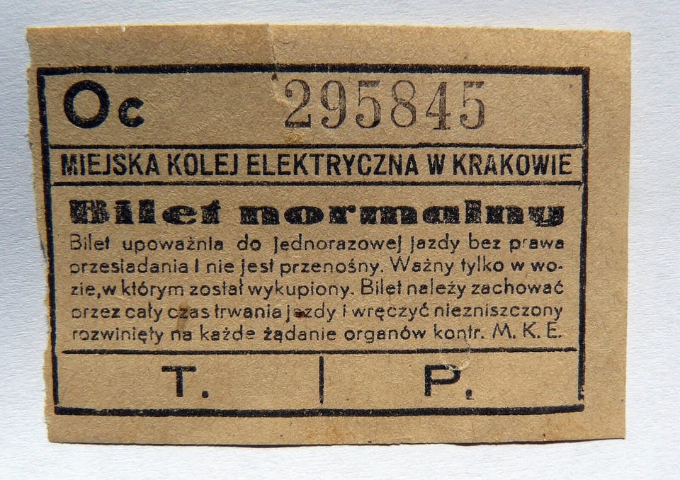 Tram ticket of the Kraków Municipal Electric Railway, 1946 to 1950