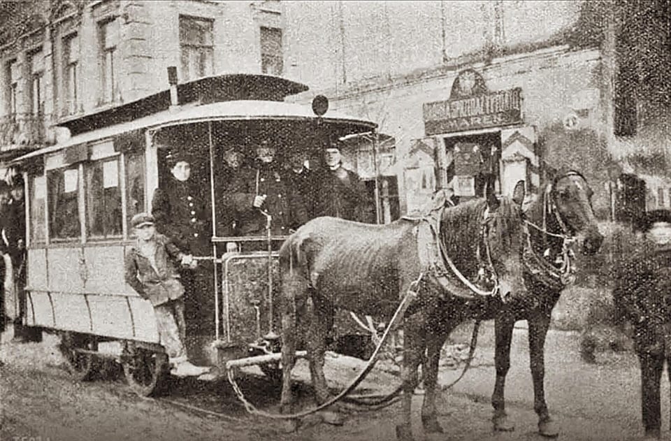Horse-drawn tram on Gródecka Street in Lwów, 1908