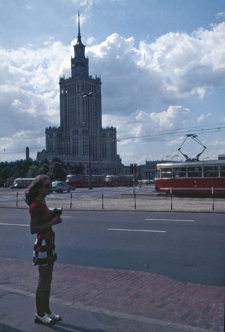 Konstal 13N tram beneath the Palace of Culture in Warsaw, 1975